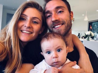 Christian Eriksen, Sabrina Kvist Jensen, and their baby.