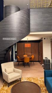 Interior view of a Budapest hotel suite.