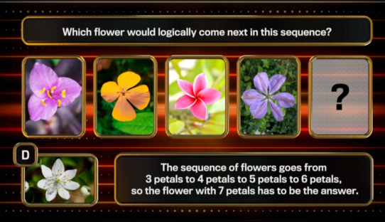 Game show question: identify the next flower in a sequence.