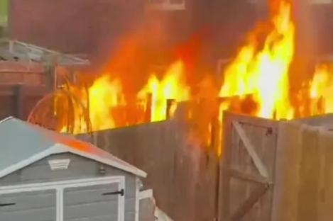 Watch the moment couple’s £12k garden renovation is wrecked in minutes when trendy buy explodes into a fireball