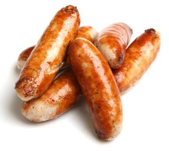 Stack of cooked sausages.