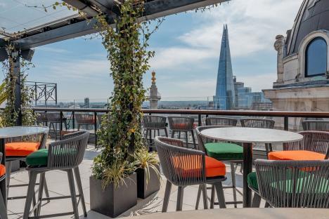 Rooftop bar with city views.