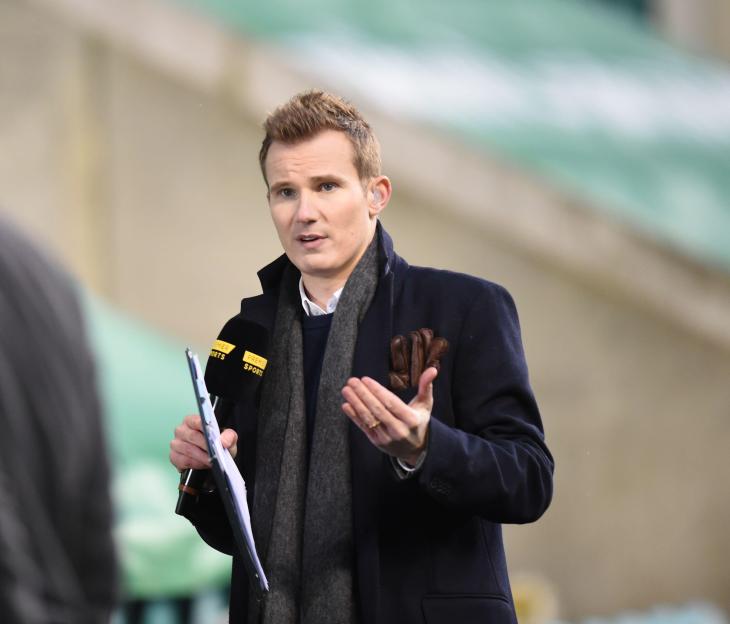 Darrell Currie, BT Sport host, reporting at a sports event.