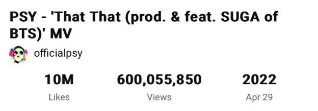 PSY And BTS&#8217; Suga&#8217;s &#8220;That That&#8221; Soars Past 600 Million Views 3