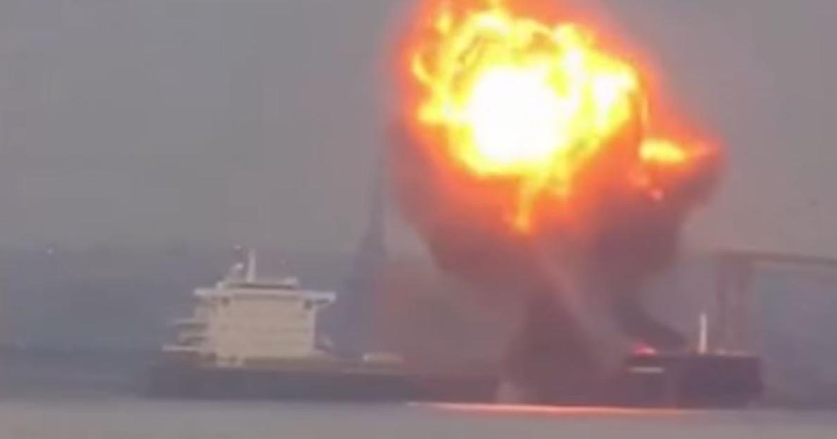 Cargo ship exploding in Baltimore Harbor.