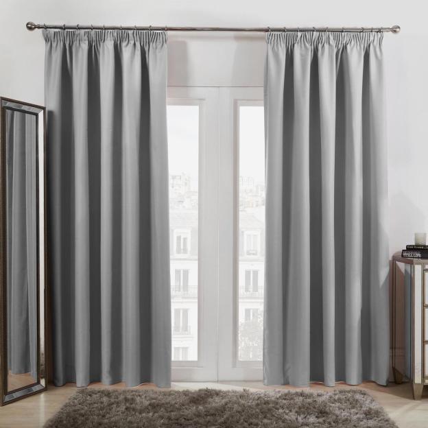 Pair of Dreamscene Pencil Pleat Blackout Thermal Curtains in grey.