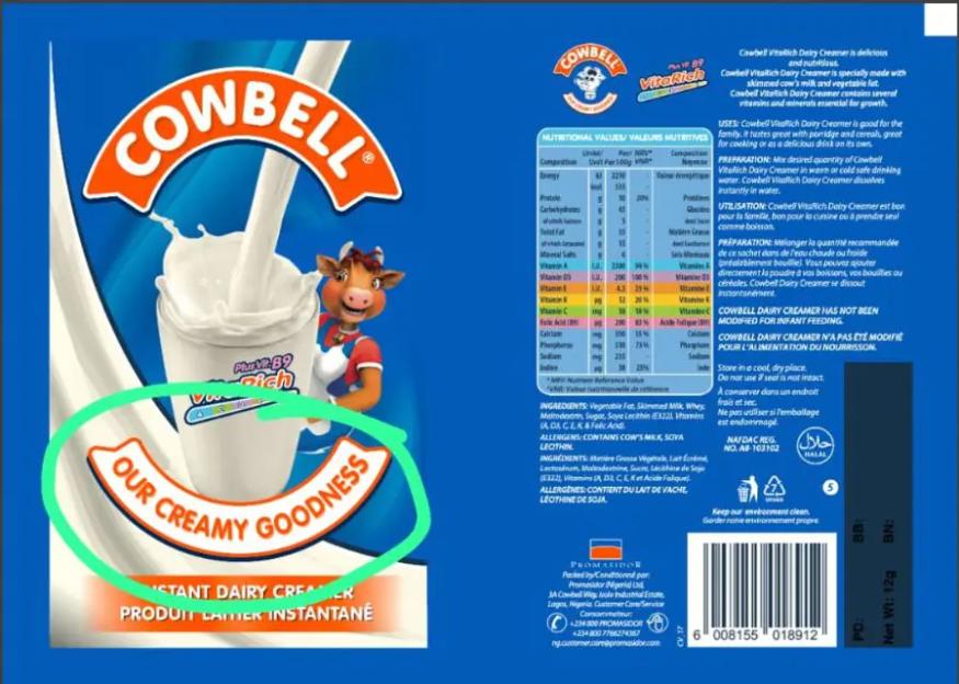 Nigerian government warns against fake Cowbell milk in circulation