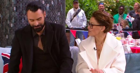Rylan and Emma Willis on a TV show.
