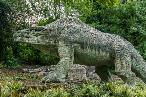 Sculpture of a dinosaur in Crystal Palace Park.