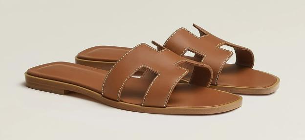 Brown leather sandals.