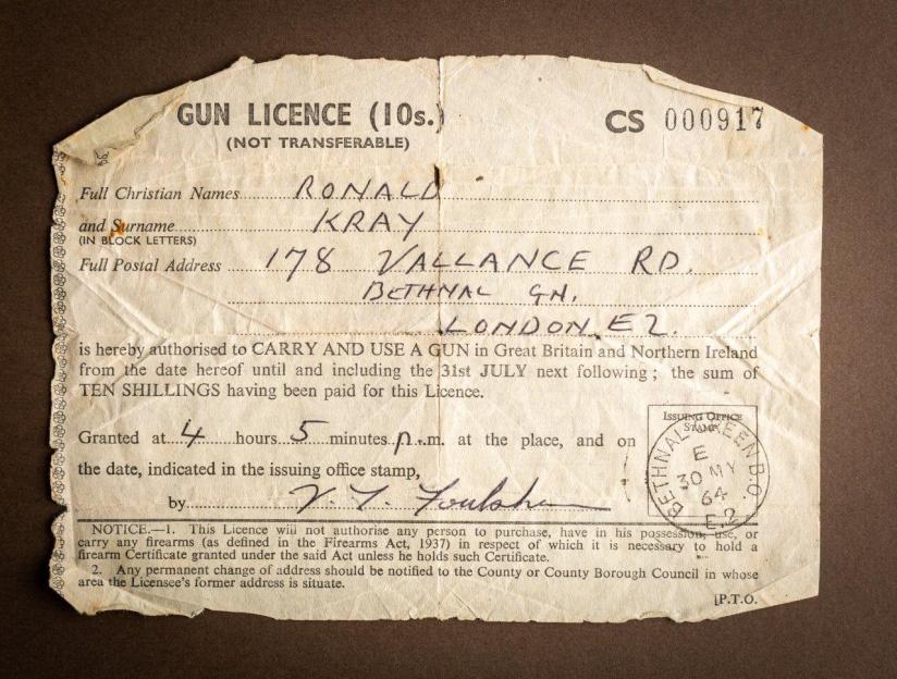Ronnie Kray's gun license.
