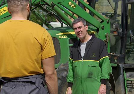 Still image from Emmerdale: Cain Dingle confronts Nate Robinson about his relationship with Moira.