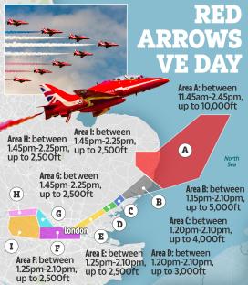 Illustration of the Red Arrows' VE Day flight path over London.