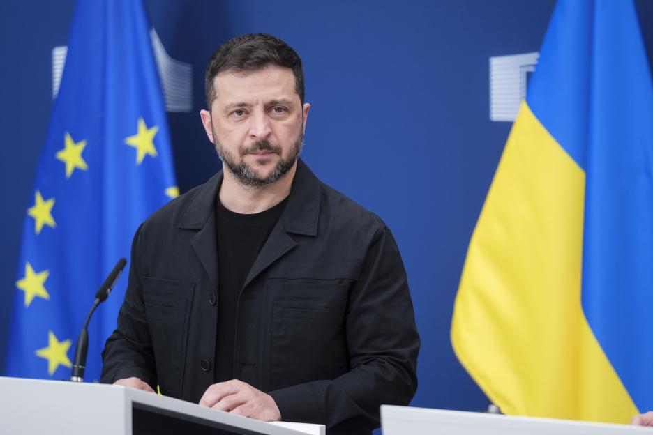 President Zelenskyy speaks at a press conference.