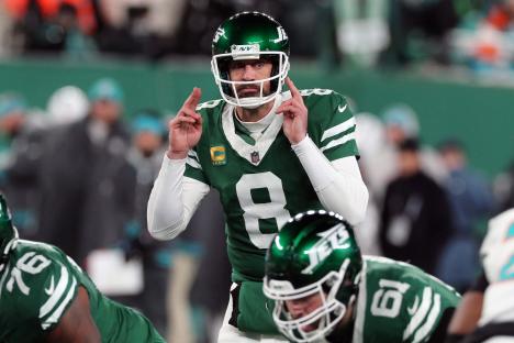 Aaron Rodgers, New York Jets quarterback, at a game.