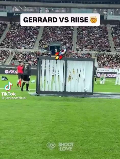 Moment Steven Gerrard’s former team-mate puts him to shame by BREAKING shot power challenge prop with blistering effort