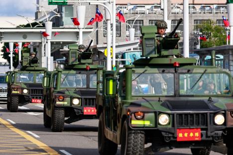 Taiwanese armored vehicles on a road.