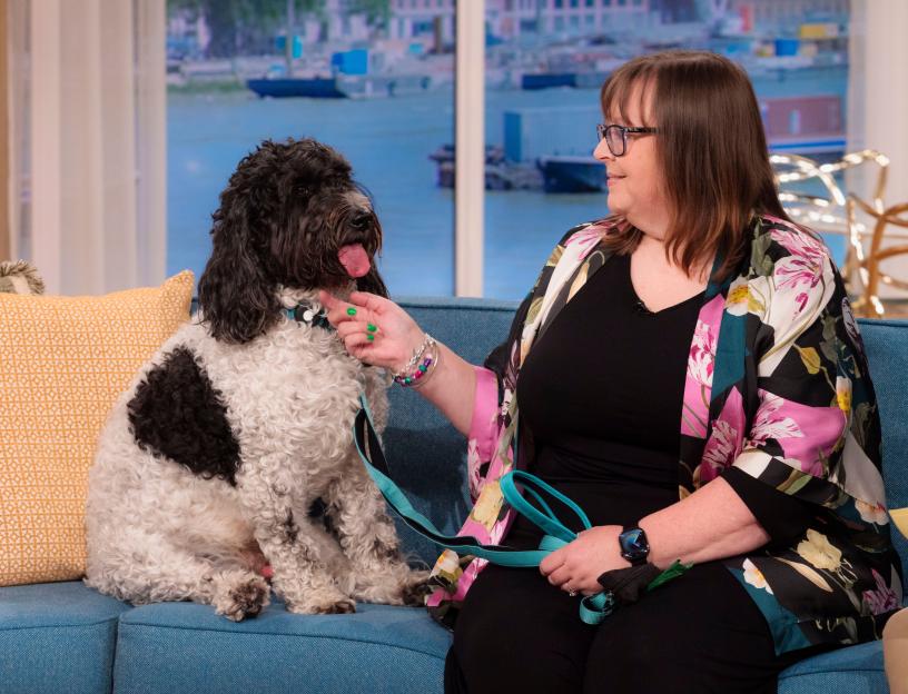 Charlotte Fallowfield and her dog on This Morning.