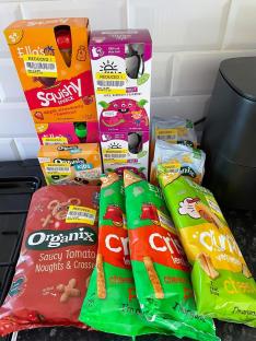 Reduced-price children's snacks and fruit pouches.