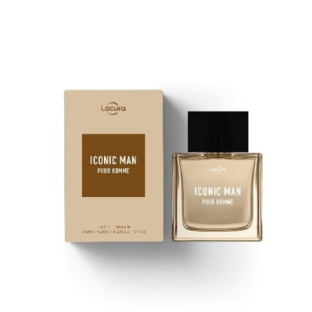 Lacura Iconic Man Pour Homme perfume bottle and box.
