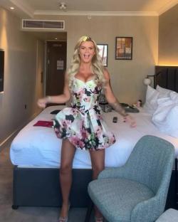 Kerry Katona showing off her weight loss in a floral dress.