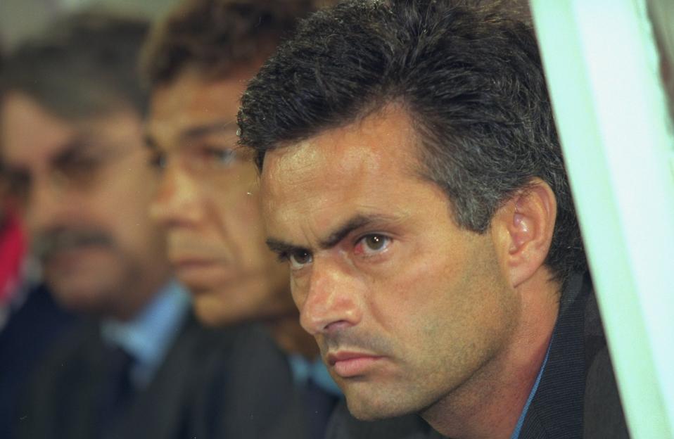 Benfica Coach Jose Mourinho watching the UEFA Cup match.