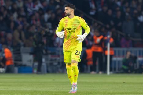 Arsenal's David Raya (22) during a match.