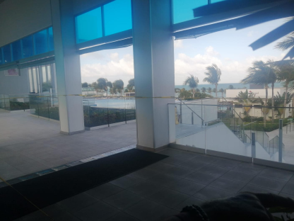 Ocean view from a building's interior.