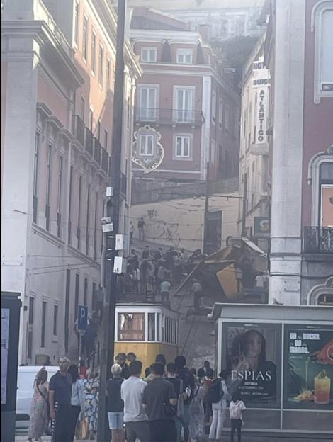 Aftermath of Lisbon's Gloria Funicular derailment.