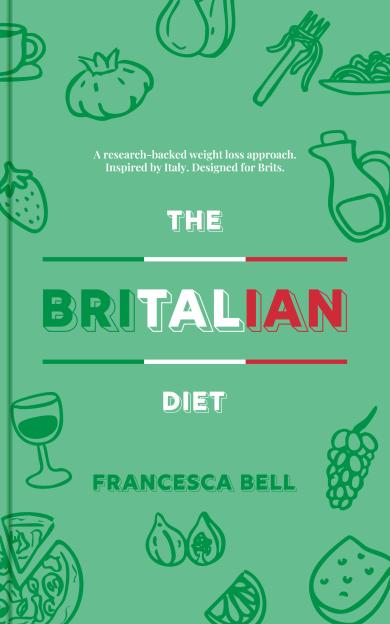 Illustration of book cover for "The Britalian Diet" by Francesca Bell.