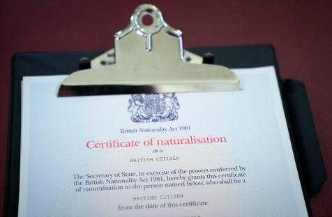 British Certificate of Naturalisation.