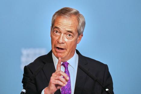 Nigel Farage, leader of the Reform UK party, speaking at an event.