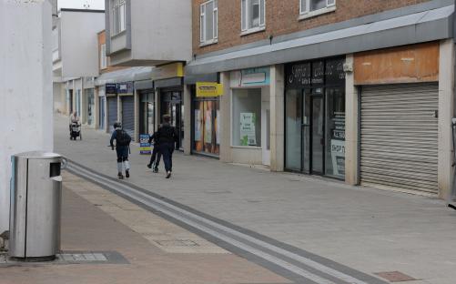 Newton Aycliffe town center with high unemployment.