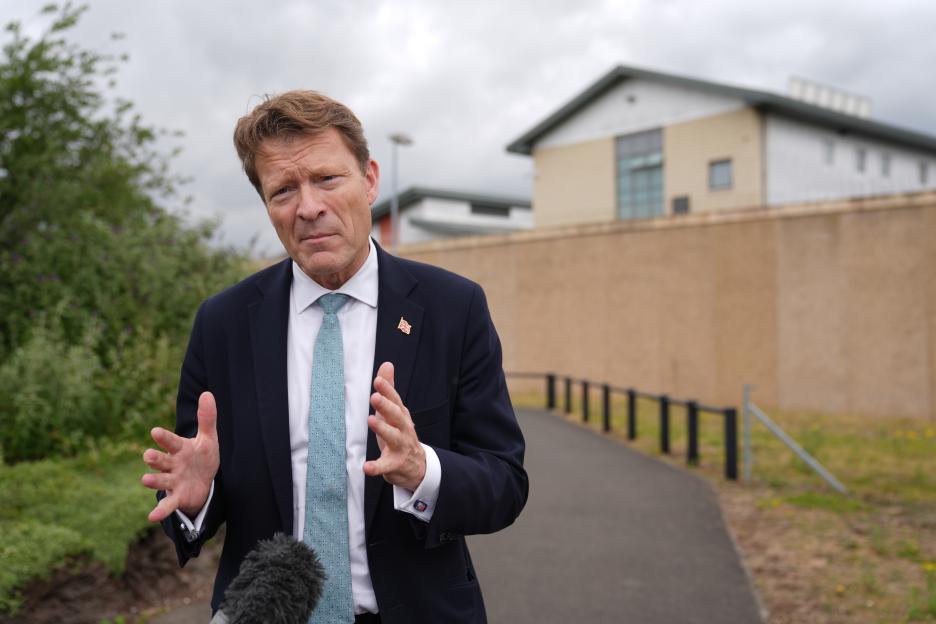 Richard Tice, Reform UK deputy leader, speaks to the media outside HMP Peterborough.