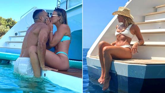 Alan Shearer’s bikini-clad daughter Hollie can’t keep her hands off England rugby ace boyfriend as they kiss