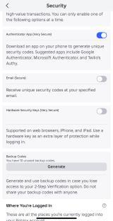 Roblox account security settings showing options for authenticator app, email, and hardware security keys.