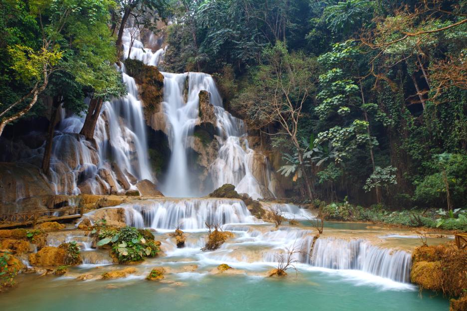 Kuang Si Falls, a three-tiered waterfall in Laos.