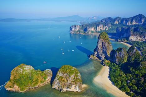 Aerial view of Railay Beach in Krabi, Thailand.