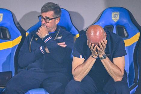 Sampdoria's head coach and vice coach react to the team's relegation.