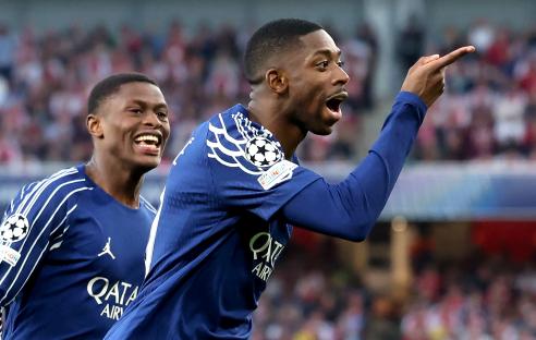 Ousmane Dembele of PSG celebrating a goal.