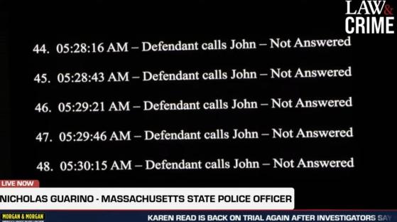 Screenshot of a news report showing a series of unanswered calls from the defendant to John.