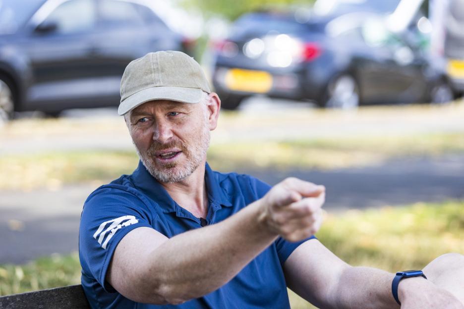 Tony Nelson, chair of the Protect the Downs group, gesturing.