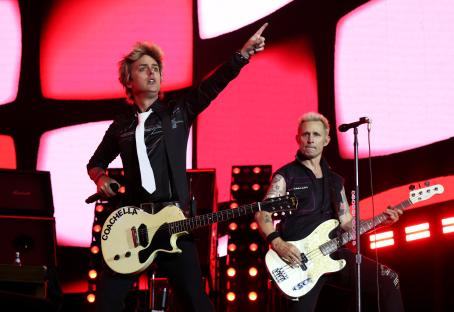 Billie Joe Armstrong and Mike Dirnt of Green Day performing at Coachella.