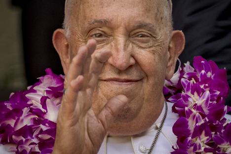 Pope Francis waving to well-wishers.