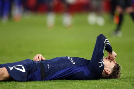 EDITORIAL USE ONLY No use with unauthorised audio, video, data, fixture lists, club/league logos or "live" services. Online in-match use limited to 120 images, no video emulation. No use in betting, games or single club/league/player publications. Mandatory Credit: Photo by Paul Marriott/REX/Shutterstock (15232897z) Alejandro Garnacho (MU) dejected at the final whistle at the Nottingham Forest v Manchester United, EPL match, at The City Ground, Nottingham, Notts., on 1st April 2025. Nottingham Forest v Manchester United, Premier League, Football, City Ground, Nottingham, UK - 01 Apr 2025