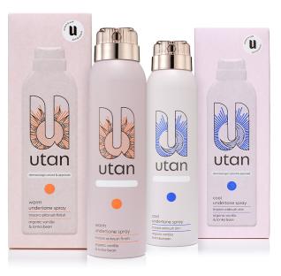 Two Utan undertone spray bottles and boxes.