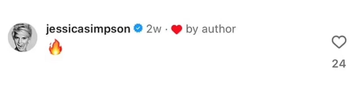 Jessica Simpson's Instagram comment with a fire emoji.