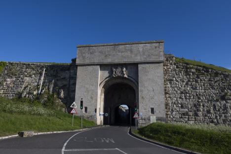 Stone archway entrance to HMP The Verne.
