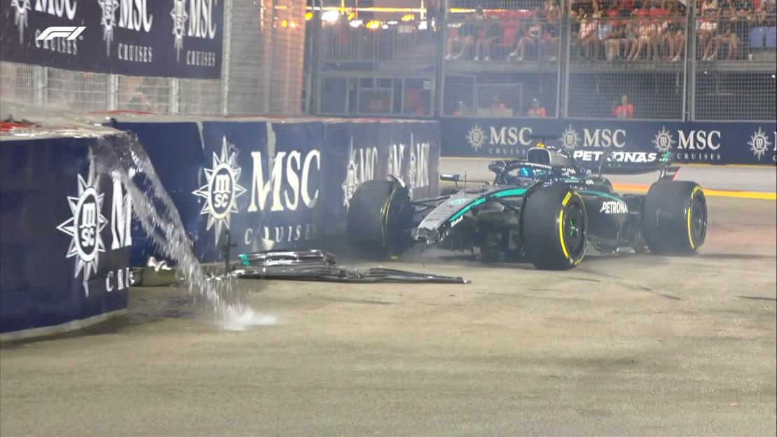 George Russell Crashes Out of Singapore GP Practice, Wrecks Mercedes in Harrowing Incident
