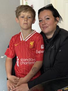A mother and her seven-year-old son.
